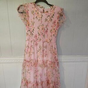 Anthropologie, By the Riber Pink Floral Ruffle Dress, small
